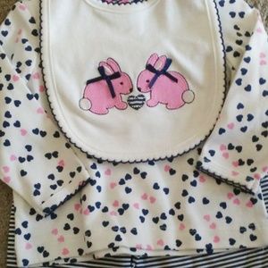 Little Me 3 pc Bunny n Hearts Pants Set NEW